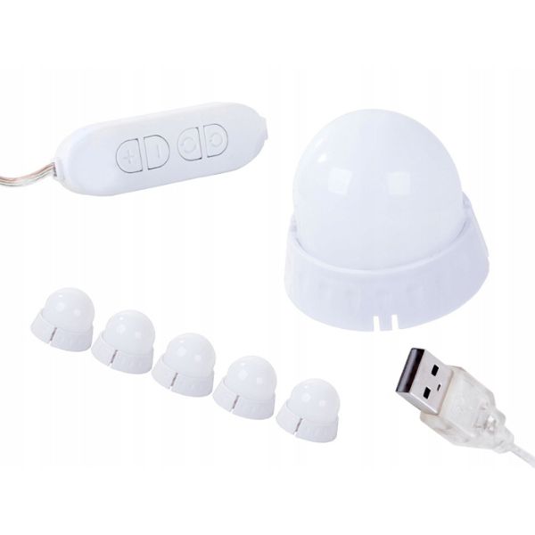 Set 10 becuri LED pentru oglinda cu dimmer, 3 nuante de culoare, prindere cu ventuze sau adeziv