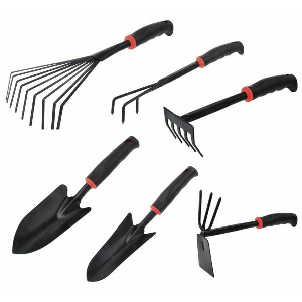 Set 6 unelte pentru gradinarit, din plastic dur si otel, Dimensiuni 30-39 cm