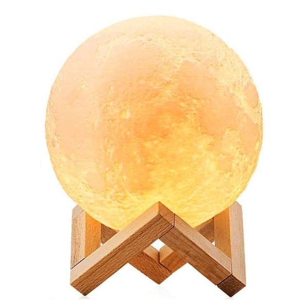 Umidificator - Difuzor de Arome tip Luna cu ultrasunete si suport din lemn, 880ml, 30h, 60m²