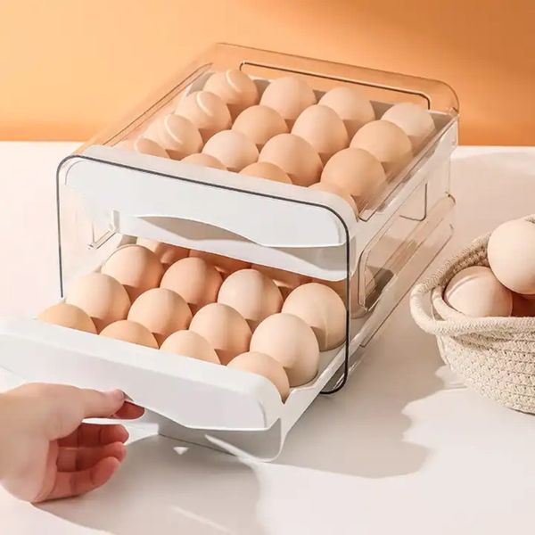 Recipient depozitare oua, Capacitate 32 oua, cu 2 sertare, din plastic gri-transparent