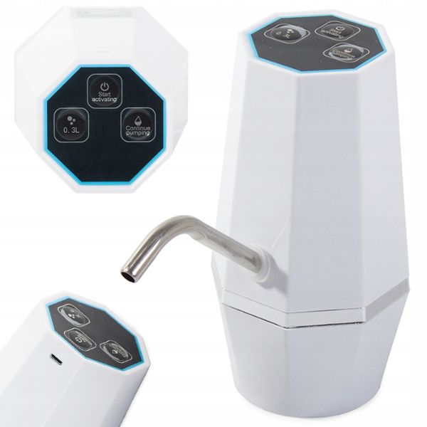 Pompa electrica pentru recipient de apa cu filtru inclus, incarcare USB, Alb