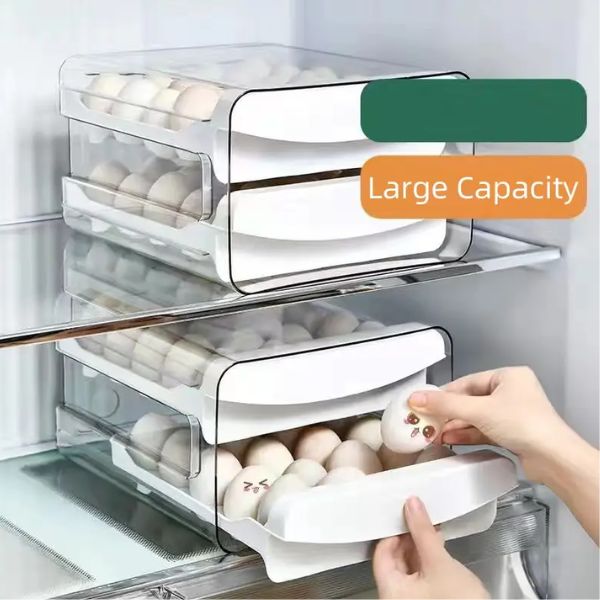 Cutie depozitare oua, Capacitate 32 oua, cu 2 sertare, plastic dur, transparent