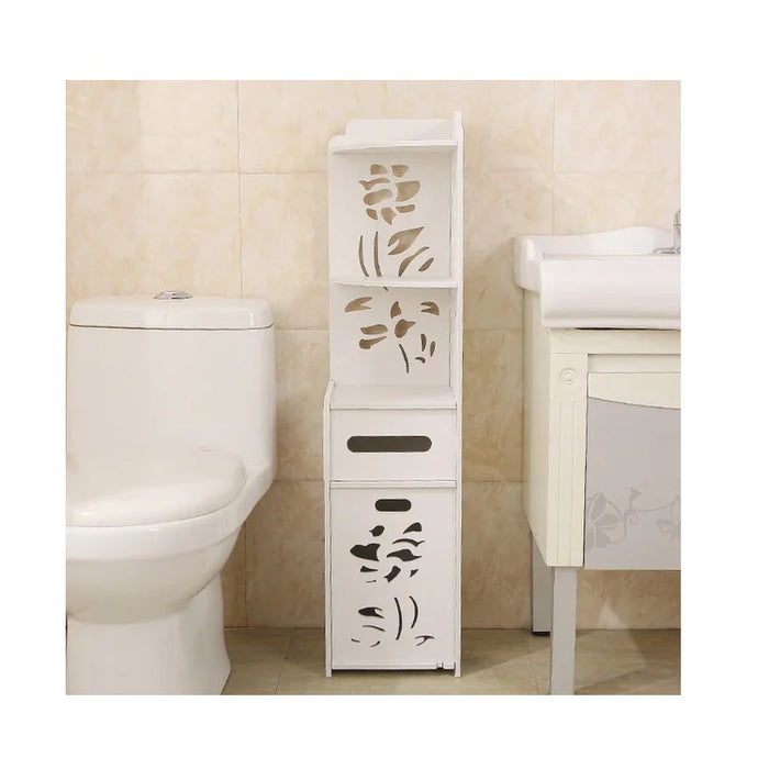 Dulap Vertical pentru Baie, 4 Compartimente, din Lemn si Plastic, 100 x 24 x24 cm, Alb