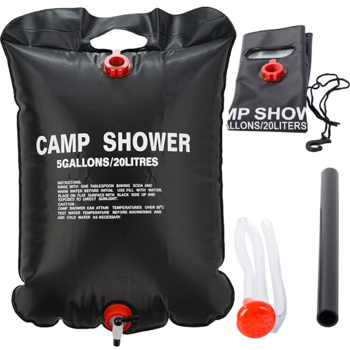 Dus camping, din PVC, capacitate 20 litri, cu incalzire a apei la soare, negru