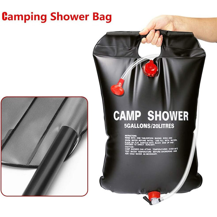 Dus camping, din PVC, capacitate 20 litri, cu incalzire a apei la soare, negru