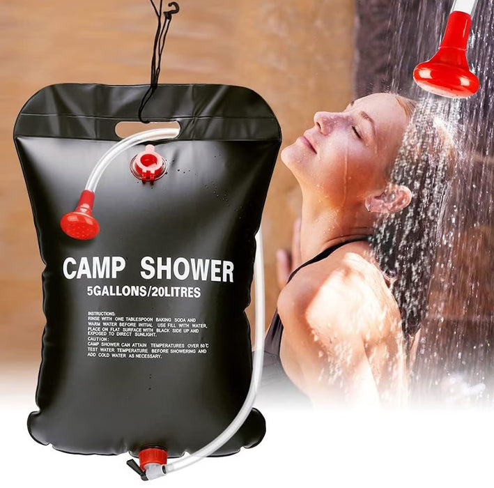 Dus camping, din PVC, capacitate 20 litri, cu incalzire a apei la soare, negru