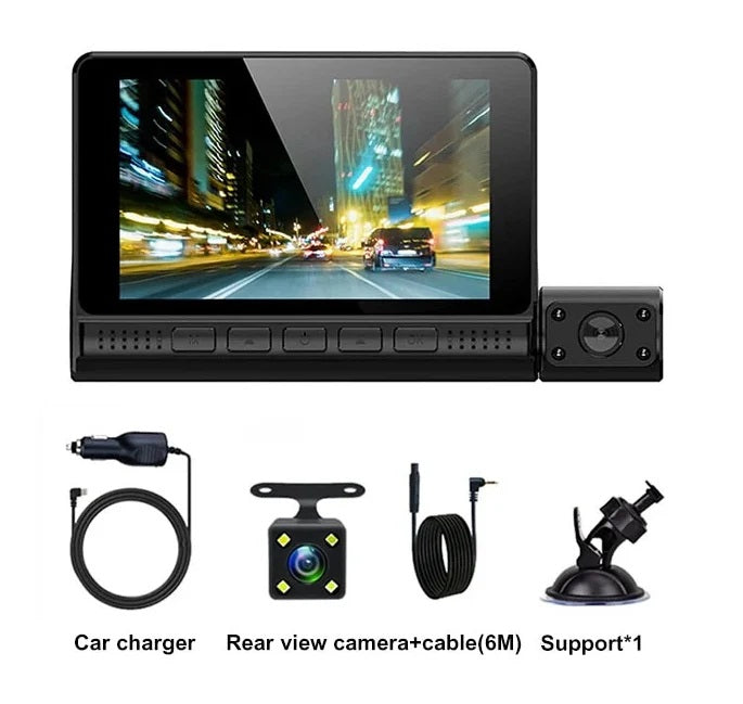 Camera Tripla Auto DVR , cu Ecran Tactil, Video Full HD 1080x1920, Senzor Miscare, Negru