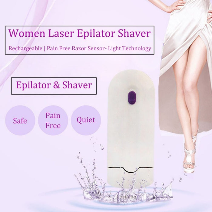 Epilator electric pentru femei, fara fir, 2 in 1, pentru fata si corp, tehnologie Sensa-Light, alb-mov