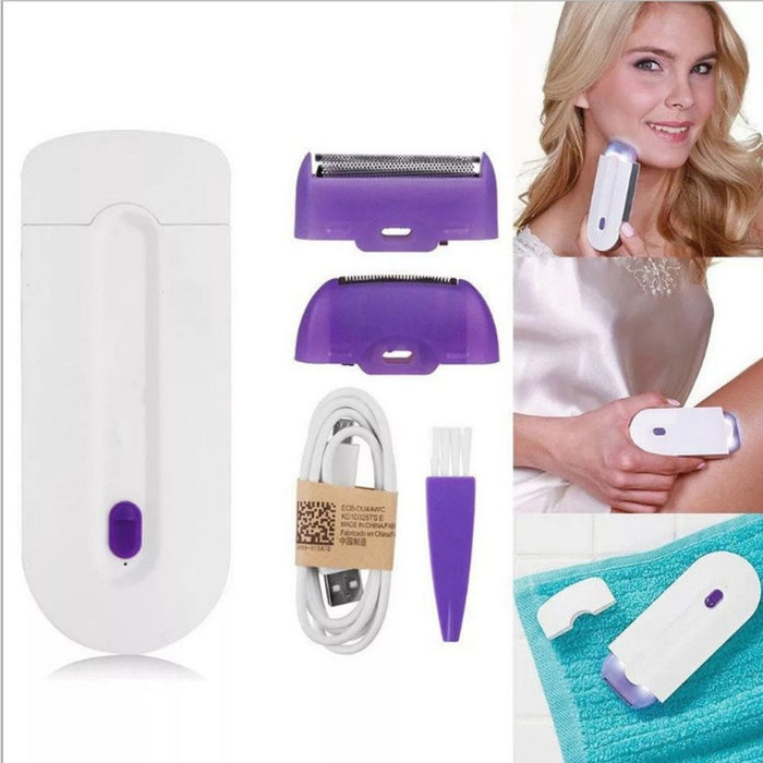 Epilator electric pentru femei, fara fir, 2 in 1, pentru fata si corp, tehnologie Sensa-Light, alb-mov