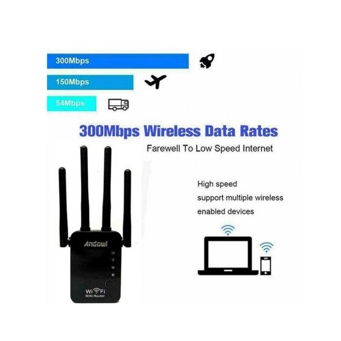 Extender WiFi cu o singur banda 2,4 GHz, 300Mbps, negru