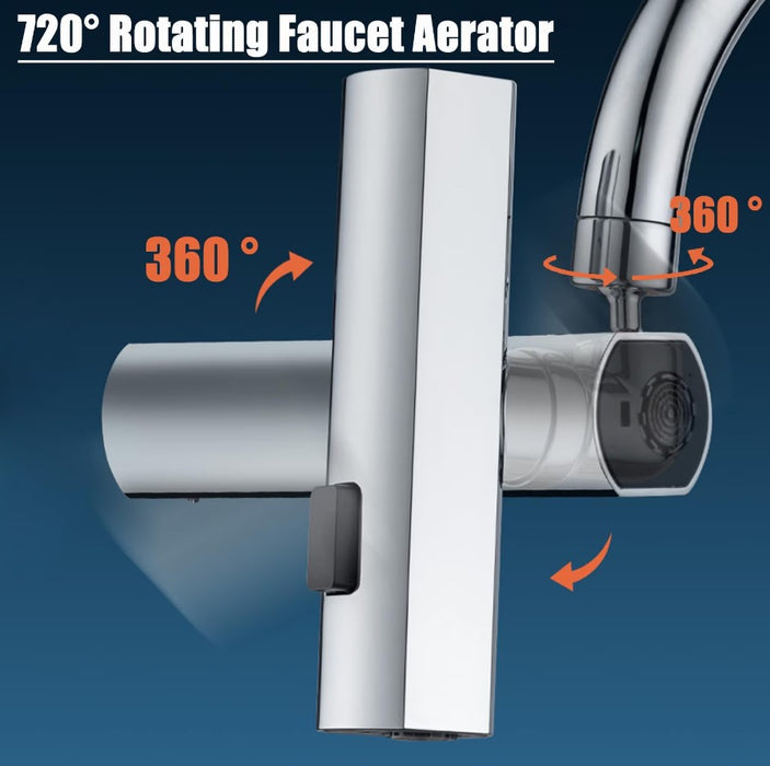 Extensie robinet 3 in 1, 360°, 3 moduri de functionare, cupru, argintiu