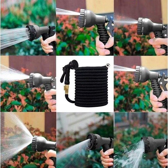 Furtun de gradina extensibil 15-30-45 m, Pistol de stropit cu 8 tipuri de pulverizare