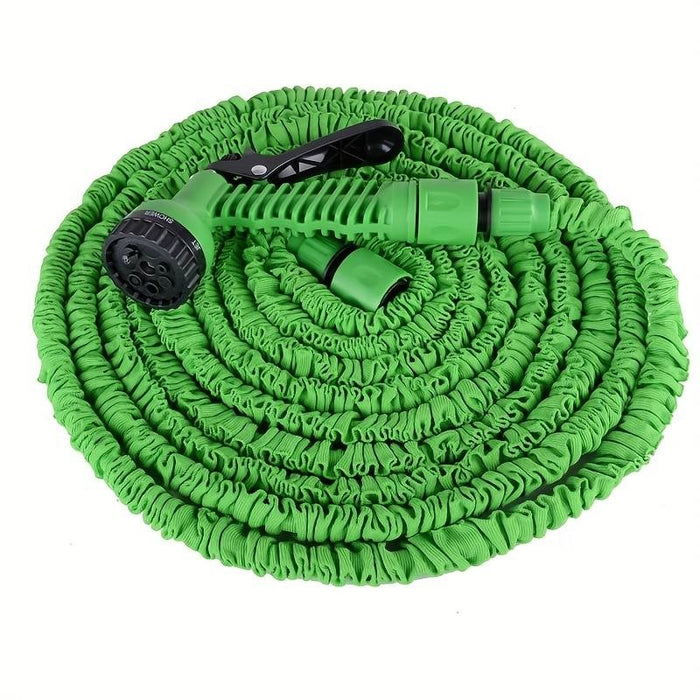 Furtun extensibil de gradina, pana la 45m lungime, cu pistol cu 7 tipuri de jet, cu conectori, verde