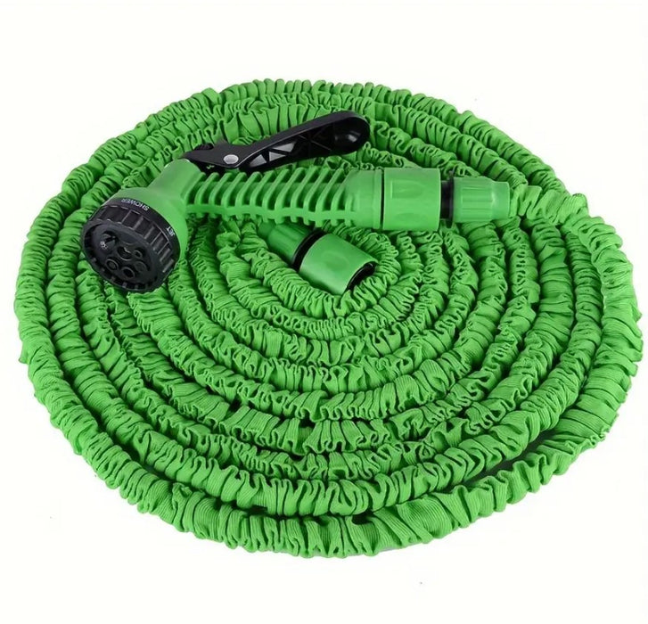 Furtun extensibil de gradina, pana la 30m, cu pistol cu 7 tipuri de jet, cu conectori, albastru-verde