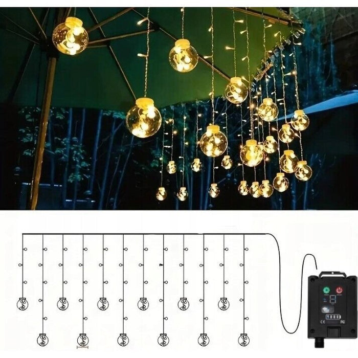 LED Light Garland, με 12 διαφανείς σφαίρες, 3m, 8 τρόπους φωτισμού, ζεστό λευκό χρώμα