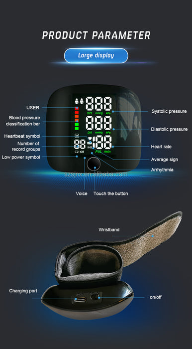Tensiometru electronic pentru incheietura mainii, ecran LCD, masoara presiunea sistolica, disistolica si pulsul