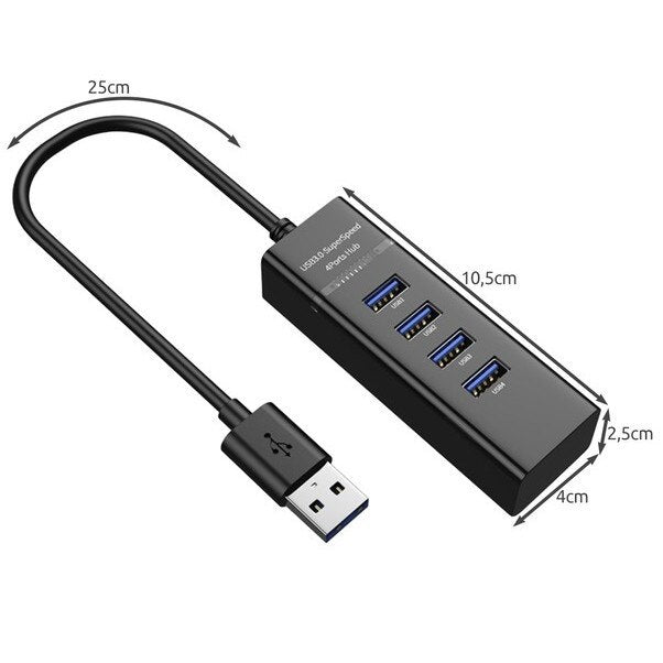 Hub USB με 4 USB 3.0, Ultra Slim, φορτίο δεδομένων ή μεταφορά δεδομένων, 5GBPS, Black