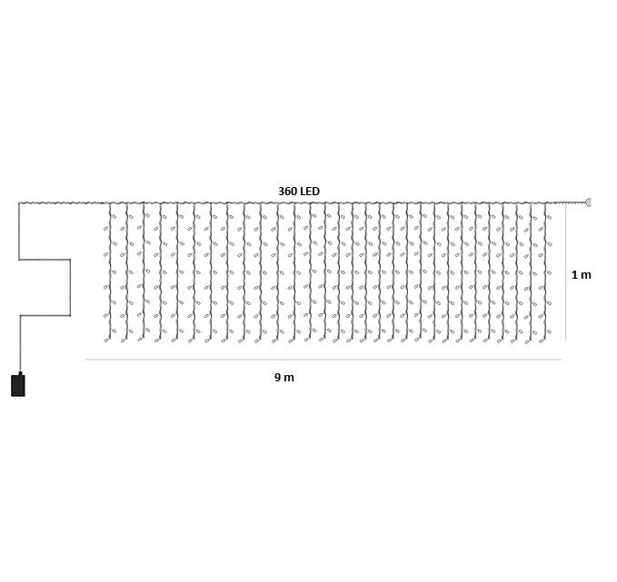 Könnyű telepítés rojtokkal, 360 LED -ekkel, IP44, 9x1m, forró fehér/hideg fény