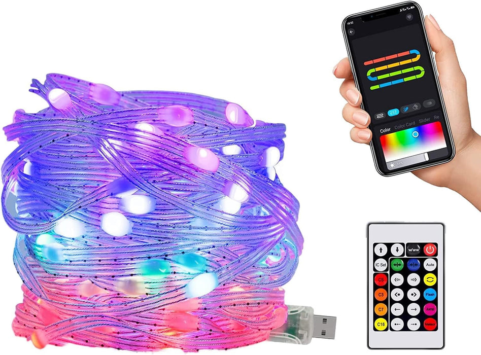 Instalatie luminoasa LED RGB cu Telecomanda, Bluetooth, App Tuya, Music, USB, IP65, 100 LED-uri, 10m, Multicolor