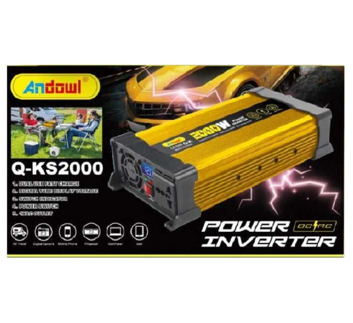 Autófeszültség -inverter KS2000, 2000W 12 V, 220 V, módosított szinuszos hullámmal, LED -jelző, arany