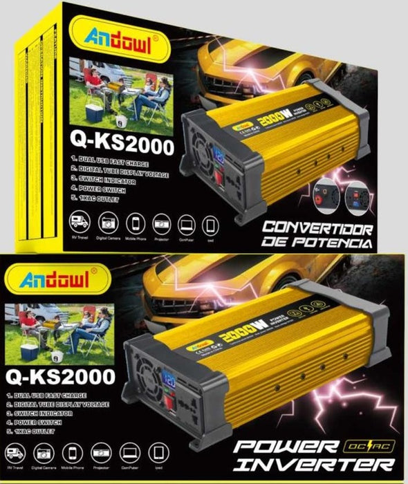 Invertor de tensiune auto KS2000, 2000W 12V, 220V, cu unda sinusoidala modificata, indicator LED, auriu