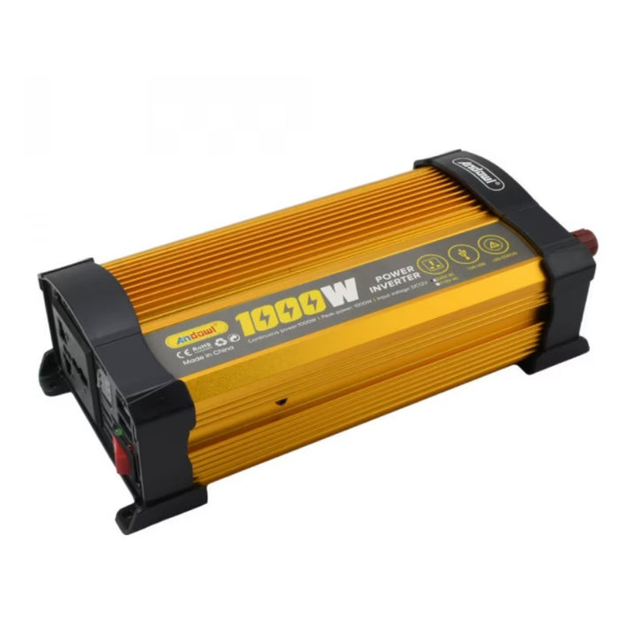 Invertor de tensiune auto Andowl KS1000, 1000W, 12V, 220V, 24 x 11 x 6.5cm, auriu