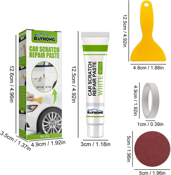 Kit de reparare zgarieturi auto cu pasta polish din fibra de sticla, uscare rapida, potrivit oricarui tip de masina, 20ml, alb