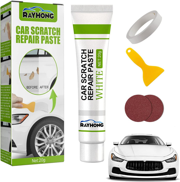 Kit de reparare zgarieturi auto cu pasta polish din fibra de sticla, uscare rapida, potrivit oricarui tip de masina, 20ml, alb