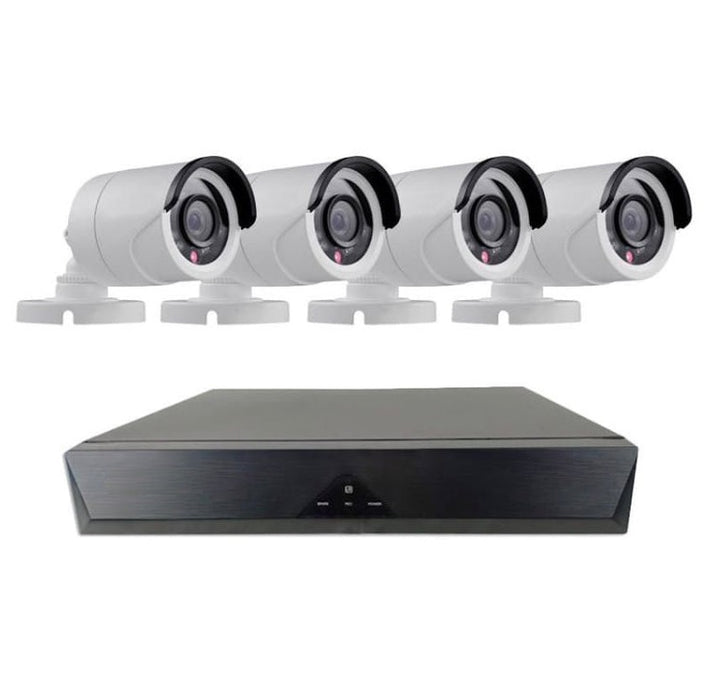 Kit de supraveghere cu DVR recorder si 4 camere CCTV AHD ccu fir, IP66, HD, 720P, IR, pentru interior sau exterior, alb