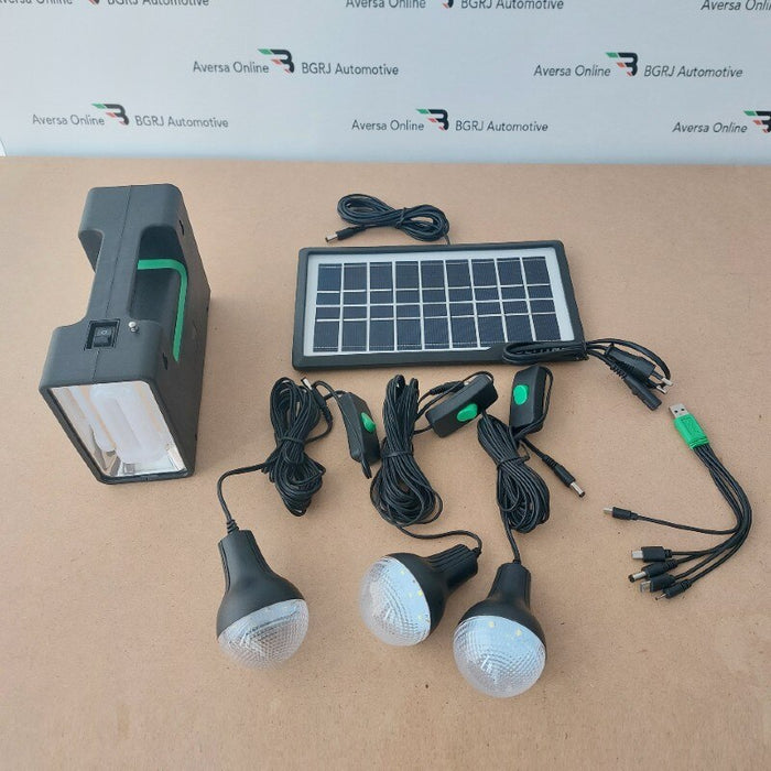 Solar Kit GD-Lite 10 Εξοπλισμένο με 3 λαμπτήρες LED, φορητό, φακό, USB, FM Radio, MP3