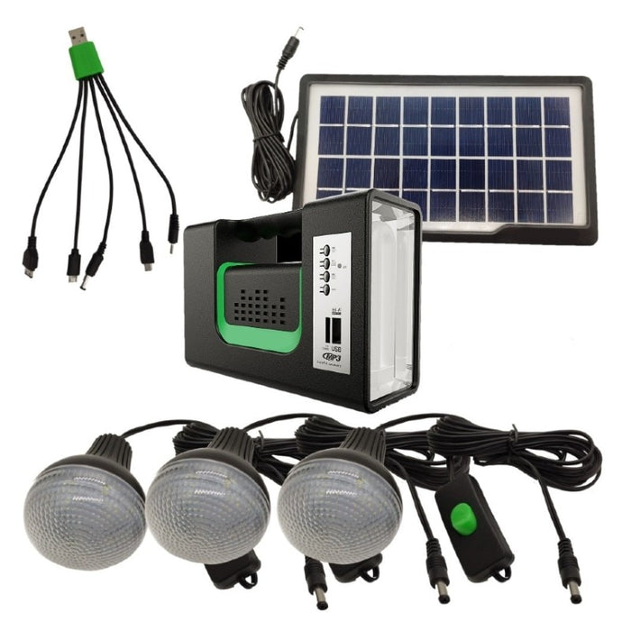 Kit solar GD-Lite 10 dotat cu dispozitive USB cu 3 becuri LED + Acumulator de mare capacitate + RADIO FM