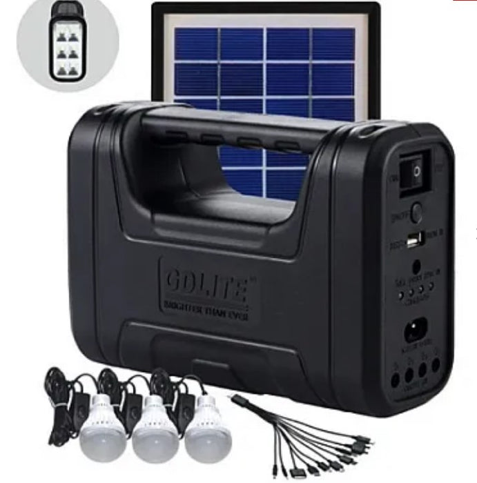 Kit solar GD-Lite 8017 dotat cu dispozitive USB cu 3 becuri LED + acumulator de mare capacitate XL