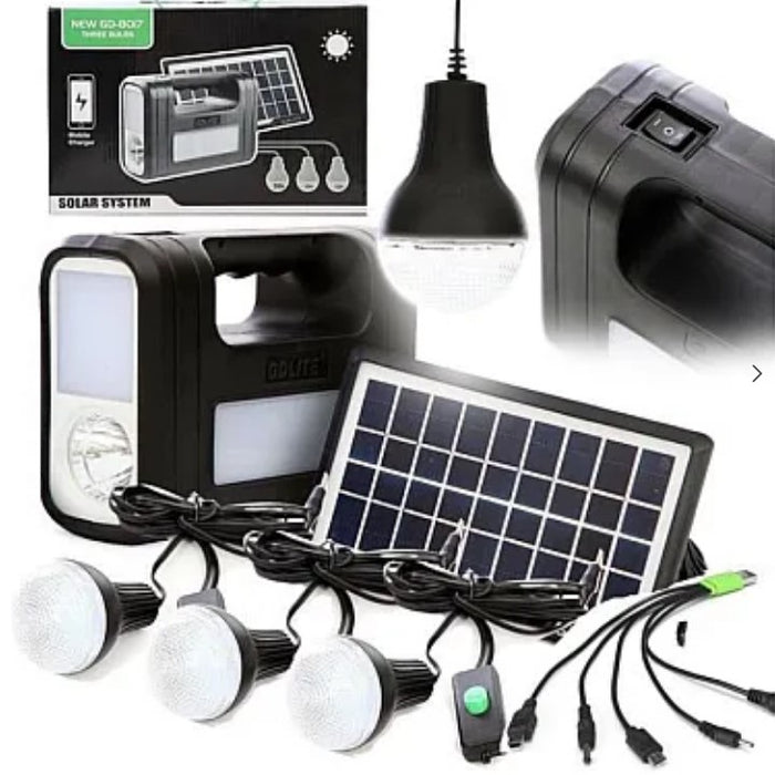 Solar Kit Gd-Lite 8017, оборудван с USB устройства с 3 LED крушки + батерия с голям капацитет