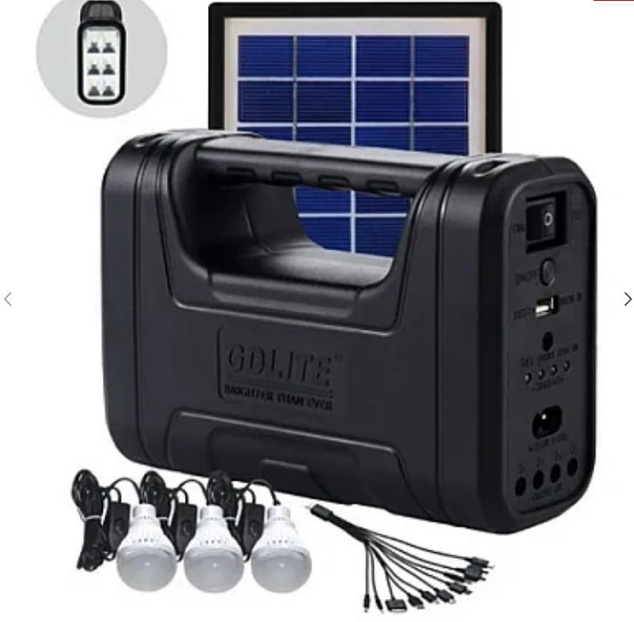 Kit solar GD-Lite 8017 dotat cu dispozitive USB cu 3 becuri LED + acumulator de mare capacitate HA