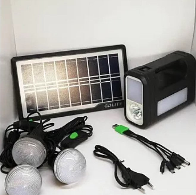 Solar Kit GD-Lite 8017 USB-eszközökkel felszerelt 3 LED izzóval + nagy HA-kapacitási akkumulátor