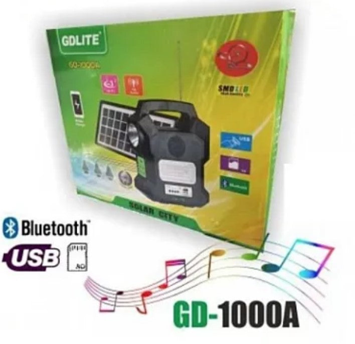 Преносим слънчев комплект gdlite gd-1000a usb bluetooth радио fm mp3 4 крушки включени xl