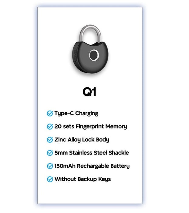 Lacat inteligent cu amprenta, incarcare USB Type-C, acces bluetooth si app Smart Life, negru