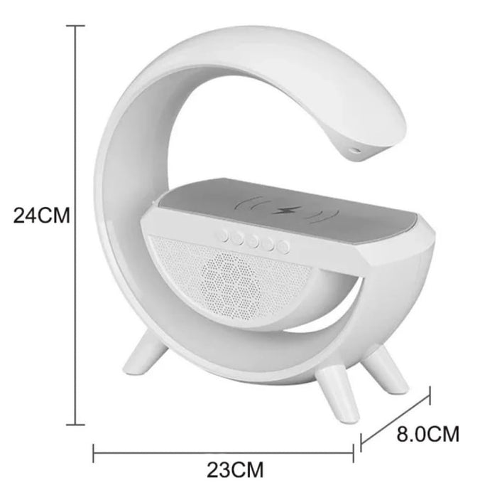 Statie incarcare wireless multifunctionala cu Lampa LED RGB, Boxa Bluetooth, Ceas