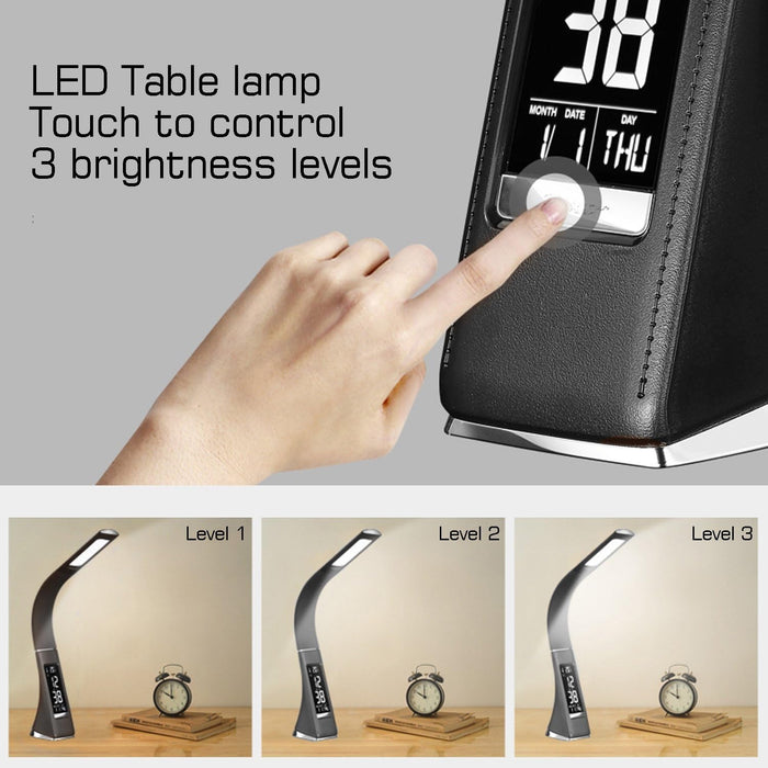 Lampa LED de birou, brat flexibil, cu ceas, alarma si calendar, 5W, A++, negru