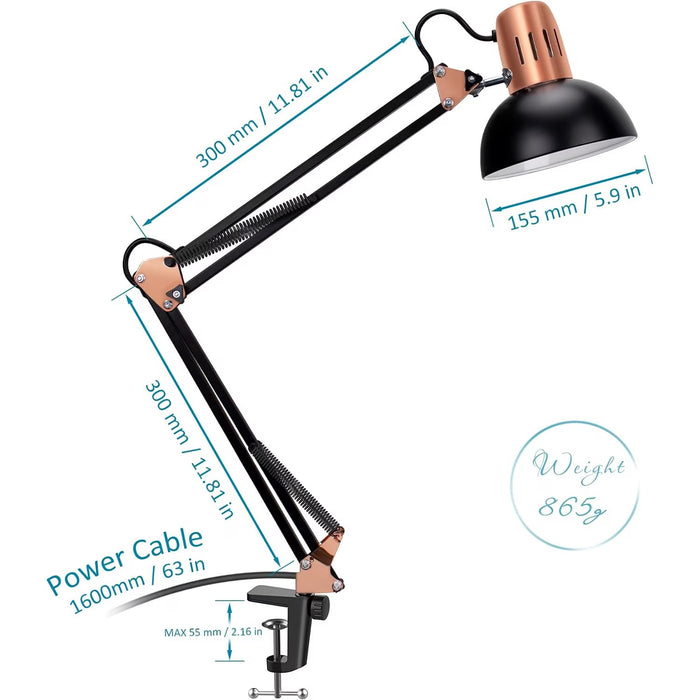 Office LED -es lámpa, bilincs/bázis, állítható, 74 cm magas, E27, 8 W -val, fekete izzóval