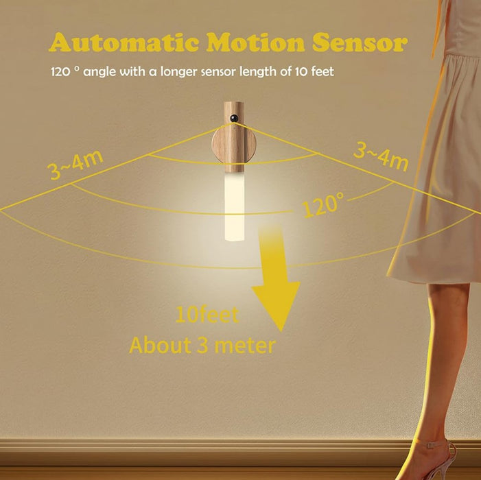 Ευφυής λάμπα LED με υποστήριξη μαγνήτη, φορητή, με αισθητήρα κίνησης, USB, 500mAh, Hot Light, Ash - Walnut Color