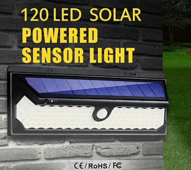 Lampa Solara Exterior 120 LED, senzor miscare, 1200 LM, montaj pe perete