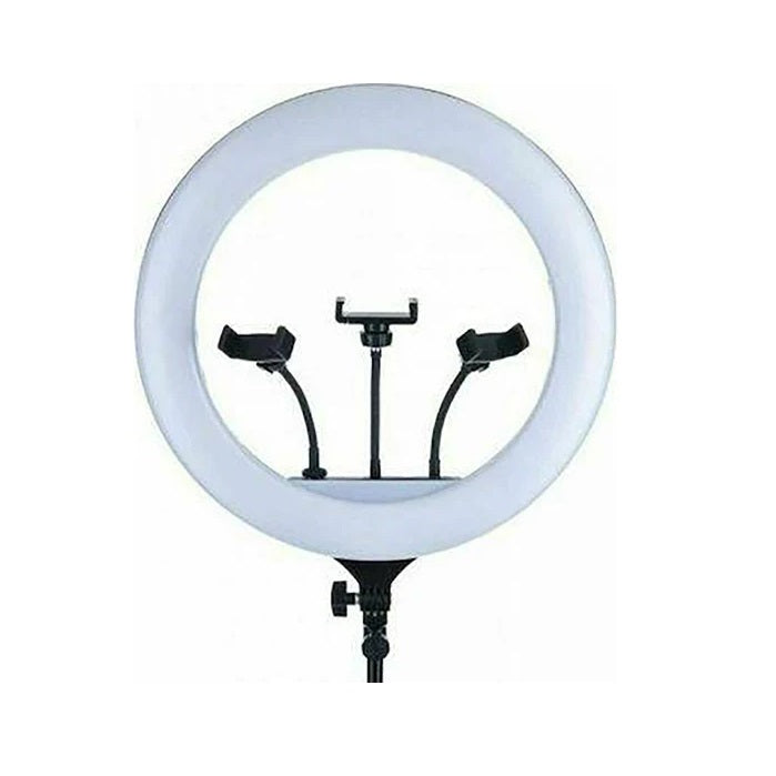 Lampa circulara LED 44cm, 18, cu intensitatea luminii reglabila, trepied si telecomanda, negru