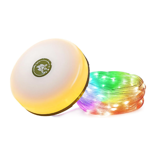 Lampa cu banda LED-uri  RGB pentru camping, 8m, IP44, lumina alba calda si colorata, alb