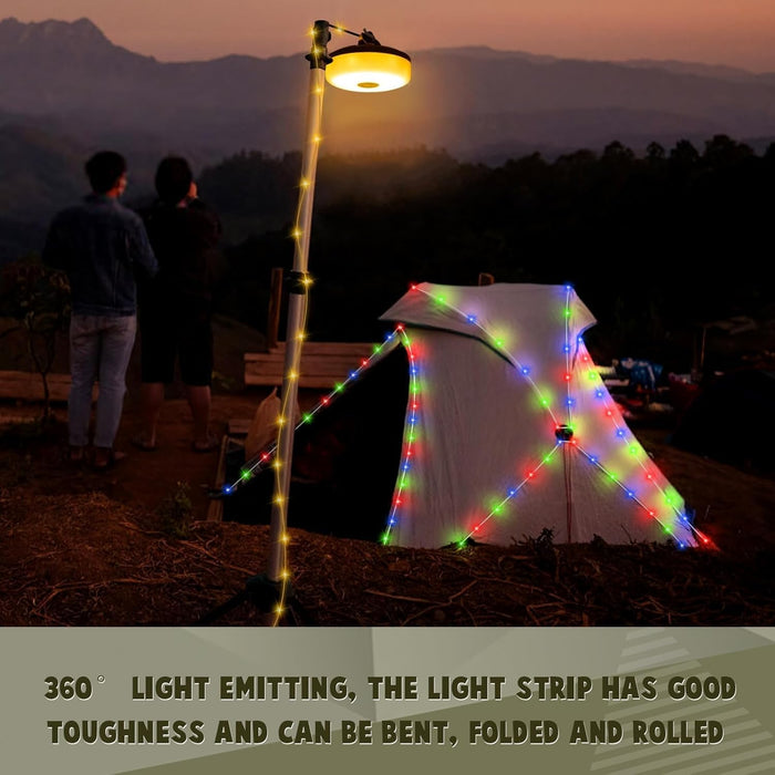 Lampa cu banda LED-uri  RGB pentru camping, 8m, IP44, lumina alba calda si colorata, alb