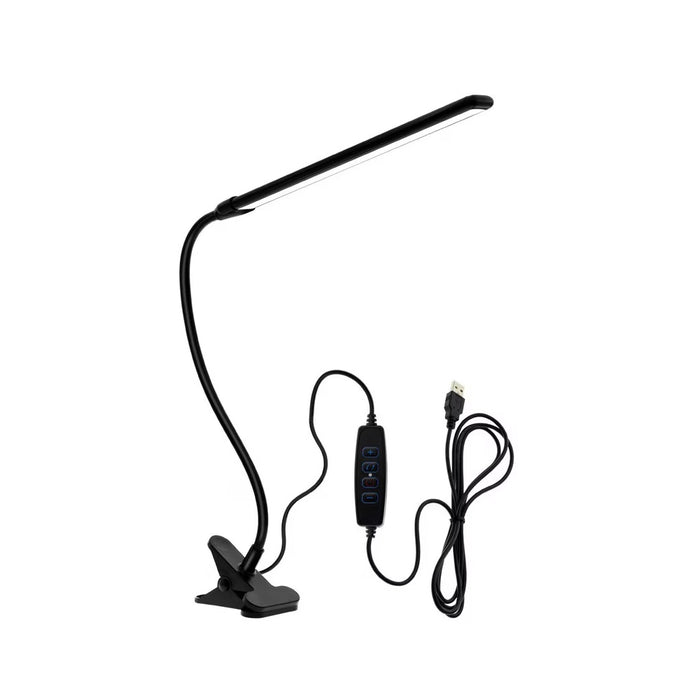 Lampa de birou LED cu clema reglabila, din aluminiu si ABS, incarcare USB, 13W, 50cm, negru