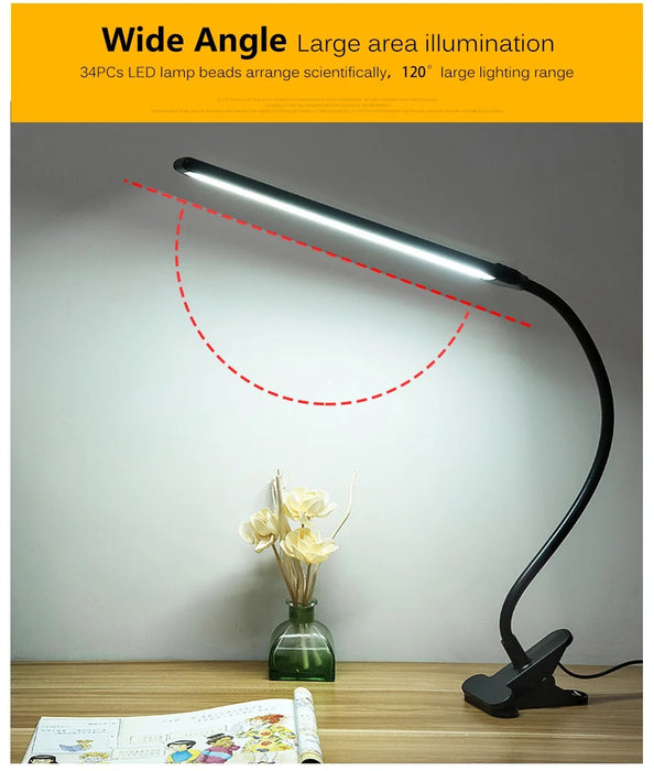 Lampa de birou LED cu clema reglabila, din aluminiu si ABS, incarcare USB, 13W, 50cm, negru