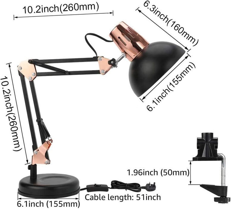 Irodai lámpa oszcilláló karral, állítható, 63 cm magas, E27, legfeljebb 60W