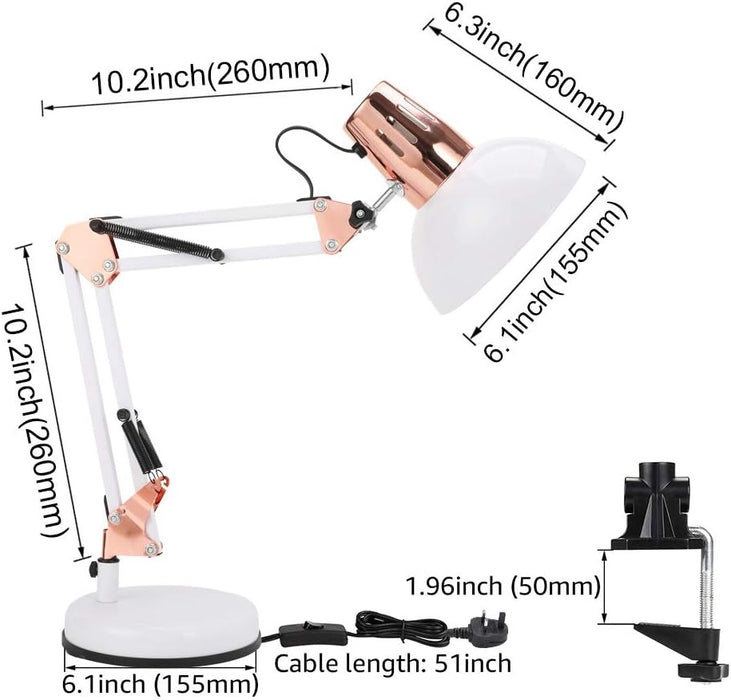 Irodai lámpa oszcilláló karral, állítható, 63 cm magas, E27, legfeljebb 60W