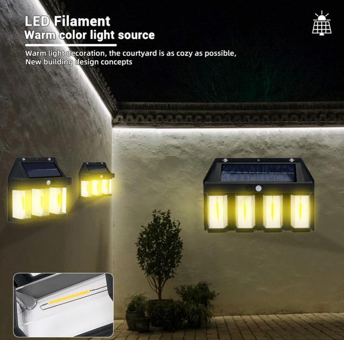 Lampa solara cu 4 LED-uri, 1.5W x 4, cu senzor de miscare, 600LM, acumulator 1600mAh, negru